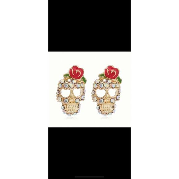 Black lace tank top with skull earrings to match. Size lg - Picture 2 of 10